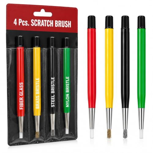 Fiberglass Pen Scratch Brush Set - Jewelry Cleaning Brush with Steel, Brass, Nylon, Fiberglass Tips for Corrosion Remover and Rust, Jewelry, Electrical Circuit Boards and Auto Body Work