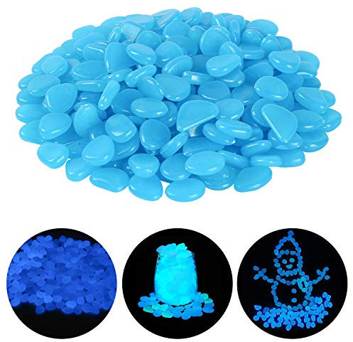 Ulikey 200 Pezzi Pietre Luminosi, Ciottoli Fluorescenti Incandescente Ciottoli incandescenza Pietre Rocce Colorate Decorazione per Giardino Percorso Cortile Acquario Serbatoio di Pesce (Blu)