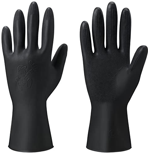 ThxToms Chemical-Resistant Reusable Latex Gloves, 5 Pairs Professional Hair Coloring Rubber Gloves for Painting, Cleaning, Hair Dyeing, Black, Small