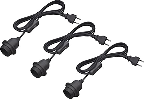 Meister Lot de 3 douilles E27-3,5 m - Noir - Avec interrupteur marche/arrêt - Idéal pour les projets de bricolage - Convient pour les lampes sur pied et suspensions/câble pour lampe