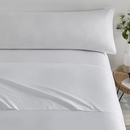 Donegal Collections - Juego de Sabanas 150 x 190 Blanco Óptico - Sabanas Cama 150 - Ropa de Cama Completa Bajera, Encimera y Funda Almohada - Sábanas Tacto Extrasuave Fabricado en España
