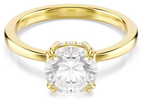 Swarovski Stilla Cocktailring, Vergoldeter und Weißer Damenring mit Strahlendem Zirkonia im Princess-Schliff in doppelter Krappenfassung, Größe: 52