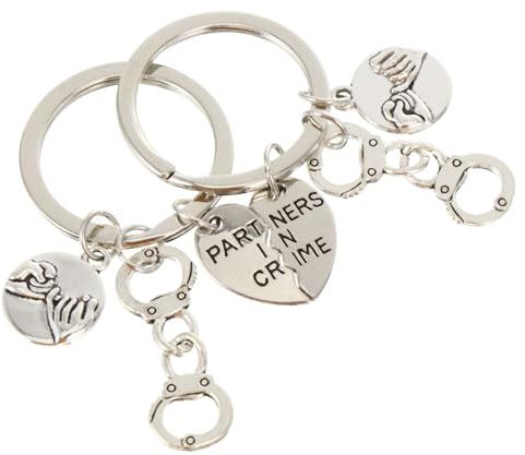 Hoement 1Pair Creative Zinc Alloy Friendship Keychain Silver Keyrings with Hanging Ring for Friends Decorative Keychains for Bags and Organizing Keys