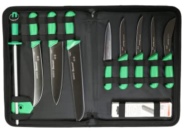 Starrett Professional Knife Set - 11 Pieces Stainless Steel Kitchen Chef Knifes - Green Handle