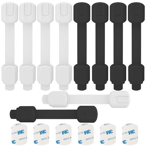 Lubibi 10 Pezzi Sicurezza Cassetti Bambini,Bambini Chiusure Sicurezza per Armadietto,Cassetto,Armadio,Frigorifero,Blocca Cassetti per bambini,Nessuna perforazione con 3M adesivo forte, Bianco e nero
