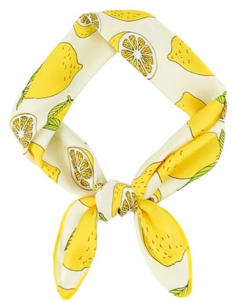 GoGou Square Silk Scarf Lemon Printed Bandana Headscarf Wedding Neckerchief Accessories for Festival Cosplay Concert Rave Outfit Gifts 70 * 70cm (Lemon)