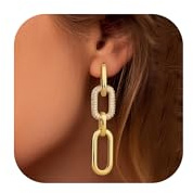 Adramata Gold Hängende Umwandelbare Creolen mit Anhänger Glieder Lange Hängende 14K Vergoldete Statement Ohrringe für Damen