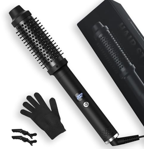 Aischens Spazzola Termica 38mm, Spazzola Rotonda con Schermo LCD 120-200 ℃, Spazzola Arricciacapelli per Capelli Lunghi e Corti, Spazzola Lisciante per Capell, Spazzola Calda in Ceramica e Tormalina