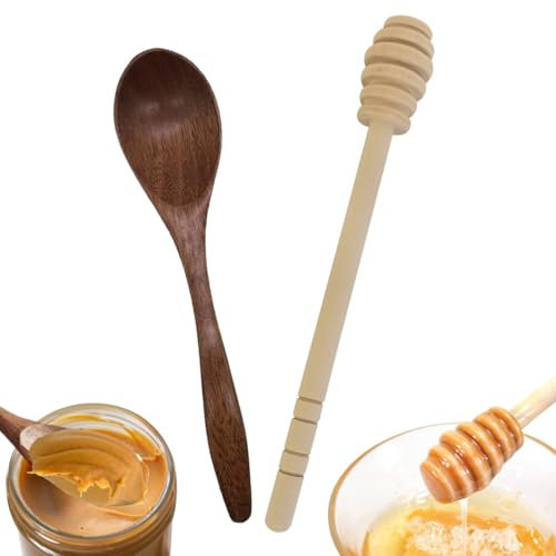 FloraMolly Cuillère à Miel Set, 2 Manches cuillères à mélanger en Bois, Petite cuillère en Bois Naturel pour mélanger la pâte à café Honey Tea et Cadeau de fête de Mariage