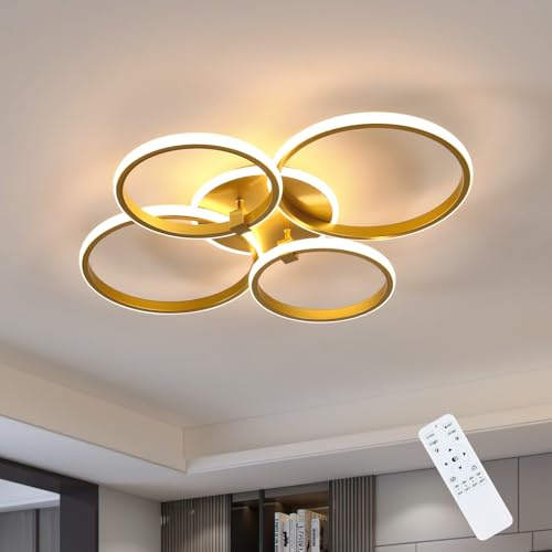 Riserva Dimbar LED-taklampa, 39 W modern LED-taklampa med fjärrkontroll, 3 000K-6 500K, rund taklampa för sovrum, metall, för vardagsrum, matsal, kök, hall, guld