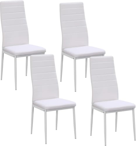 Stanew 588 - Sedia da pranzo, cucina o salotto, 4 pezzi, con gambe in metallo, imbottita, retrò con cuciture bianche, colore: bianco