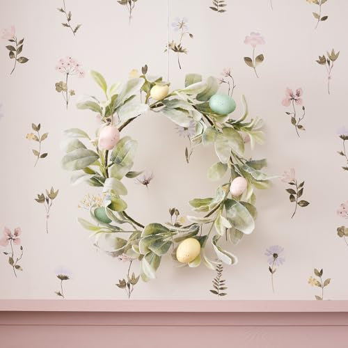 Lights4fun 40cm Artificial Pastel Easter Egg Spring Wreath for Front Door and Indoor Wall Decoration
