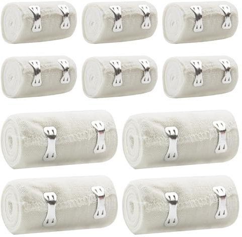 UZSUZZ 10 Rollen Elastische Binde Mullbinden, Elastische Kompressions Bandage mit Metallclips, Schlauchförmige Kompressionsbandage Fixierbinde Elastische Bandagen für Handgelenke Knöchel Knie(2Größen)