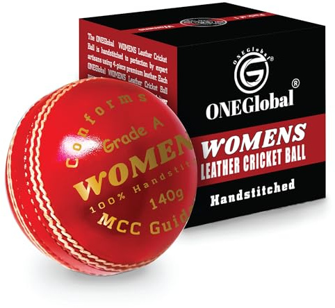 ONEGlobal Palla da cricket da donna in pelle, 100% cucita a mano, 142 g, costruzione impermeabile in 4 pezzi, palline da cricket dure da donna di qualità (1 rosso)