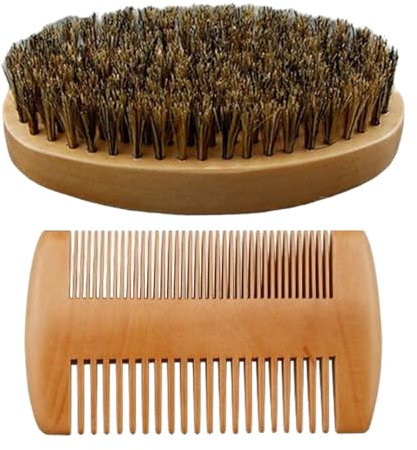Combent cuscinetto da barba Set per uomini, pettine per capelli setole di cinghiale in legno, set di pennelli per barba, kit completo, setola di cinghiale, pettine in legno, idea per uomini, viso mass