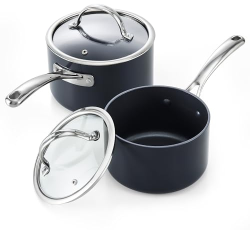 Cooks Standard Nonstick Sauce Pan Set, 2Qt & 3Qt Hard Anodized Saucepans with Lid Cooking Pots, Oven Safe, Easy to Clean, Black