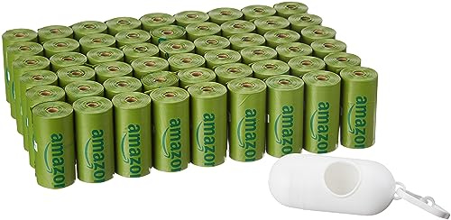 Amazon Basics Premium Leak Proof Dog Poop Bags with Dispenser and Leash Clip, Cucumber Scented, 13 x 9, 810 Count (54 Rolls of 15)