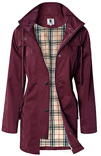 SaphiRose PONCHO Veste de Pluie Longue pour Femme Manteau à Capuche Coupe-Vent Imperméable d'Extérieur Vin Rouge M
