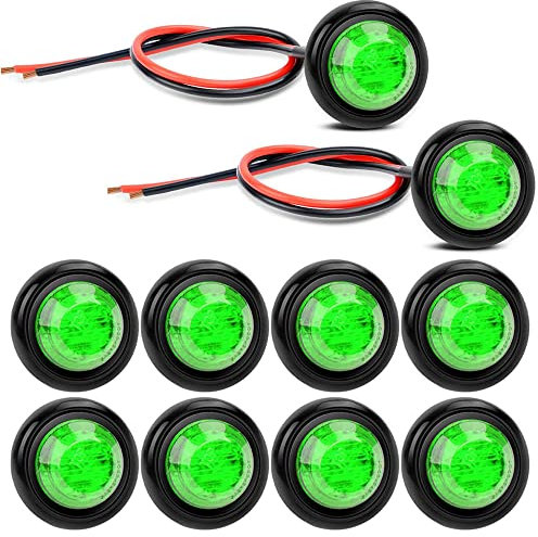 Gebildet 10 Pcs 12V Round Clearance LED Front Rear Side Indicator Bullet Marker Light (Green)