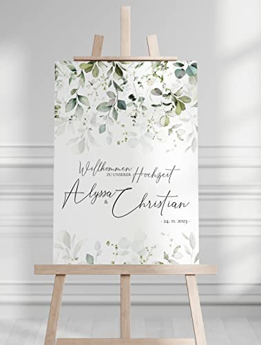 Manschin Laserdesign Willkommensschild Aluverbund personalisiert - Made in Germany - Welcome Willkommen Schild für Hochzeit (45x30cm)