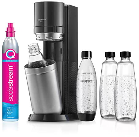 sodastream Wassersprudler Duo Bundle mit 1x Quick-Connect CO2-Zylinder, 3X 1L Glasflasche und 1x 1L spülmaschinenfeste Kunststoff-Flasche, Höhe: 44cm, Farbe: Titan