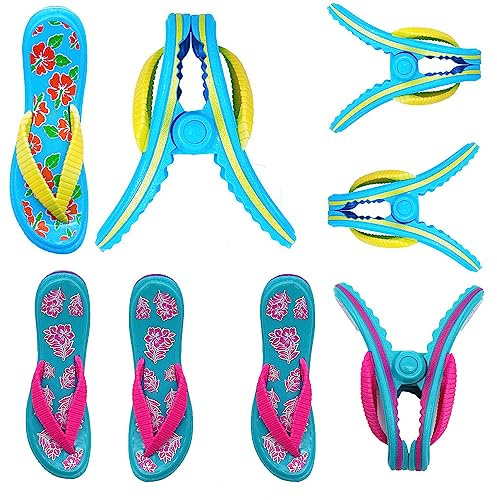 TRIXES Flip Flop Beach Towel Pegs - Secure Sun Lounger Travel Clips Indoor & Outdoor Use – Jumbo Clip for the Beach, Garden, Pool, Sun Bed or Deck Chair – Laundry Quilt & Clothes Peg (8, Floral)