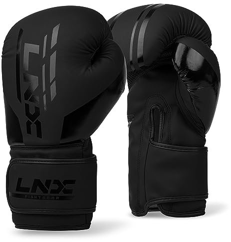 LNX Boxhandschuhe Challenge 8 10 12 14 16 Oz - Männer, Frauen, Kids Kickboxen Boxen Muay Thai MMA Kampfsport UVM (ultimatte Black (003), 12 Oz)