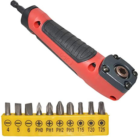 Shockwave Impact Duty Right Angle Attachment, Right Angle Attachment Electric Screwdriver Repair 90 Degree Corner Device with 10pcs Screwdriver Bits Set(Red)