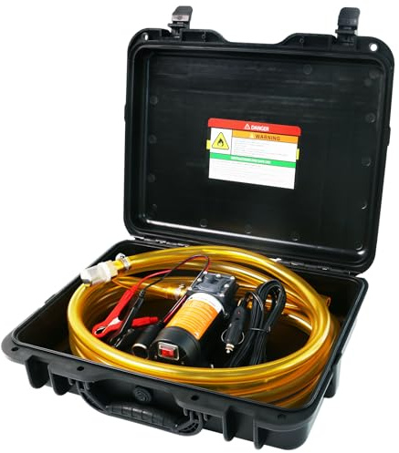 Steauty 12V Fuel Transfer Pump Moves 120 Gallons of Gas or Diesel Per Hour. With Car Cigarette Lighter Plug, Battery Clip and Upgraded Carrying Case, for UTVs, Vehicles, Boats, Equipment.(80W)