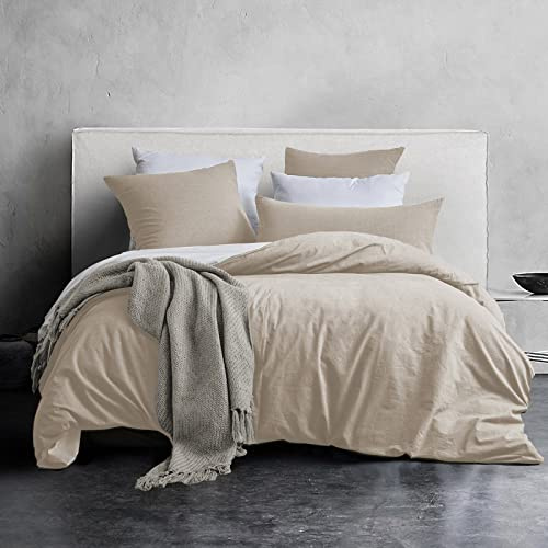 SOULFUL Copripiumino 140 x 200 cotone, albicocca set copripiumino con cerniera, 100% cotone lavato, texture lino, set da letto 140 x 200 cotone con 1 federa 65 x 65 cm