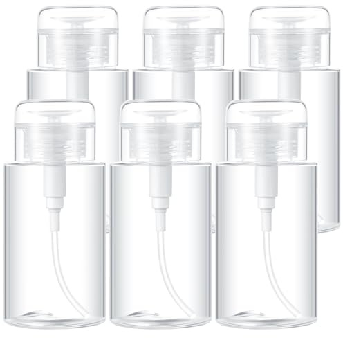 Layhit 6 Pack Push Down Pump Dispenser 6.7 Oz/200 ml Empty Nail Polish Remover Pump Alcohol Pump Dispenser Push Top Bottles Containers for Nail Polish Makeup Remover Micellar Water Facial Toner
