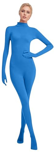 Foweknow Traje de cuerpo completo para mujer, cara abierta, Zentai, cosplay, mono monocolor, brillante, polainas, traje deportivo, para fiesta, Halloween, Navidad, mono ligero elástico, Azul cielo., S