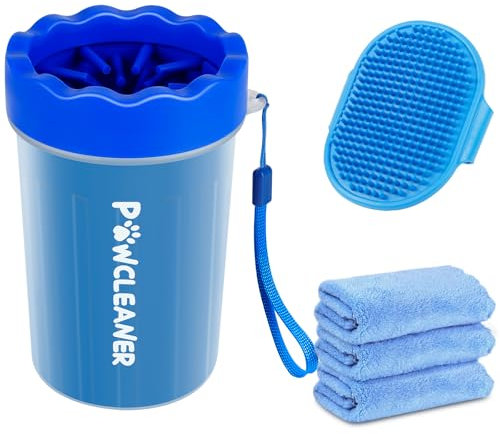 Dog Paw Cleaner for Dogs, (with 3Pcs Absorbent Towels & Adjustable Bath Brush) Dog Paw Washer, Pet Foot Cleaner (Deep Blue, Medium)