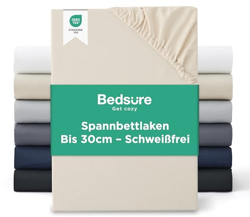Bedsure Spannbettlaken 200x200cm Bis 30cm - Bettlaken 200 x 200 Boxspringbett, Oeko-TEX Zertifiziert Spannbetttücher, Gebürsteter-Mikrofaser, Atmungsaktiv & Schnelltrocknend, Beige