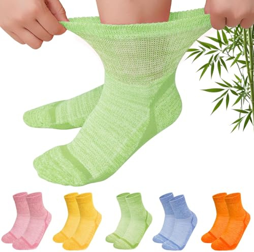LOFIR Calzini Diabetici da Donna in Bambù: Calze Corti Senza Elastico Senza Cucitura da Uomo - Calzini con Cuscino Caviglia Extra Larghe per Anziani Gravidanza Piedi Gonfi 5 Paia Arancione 39-42