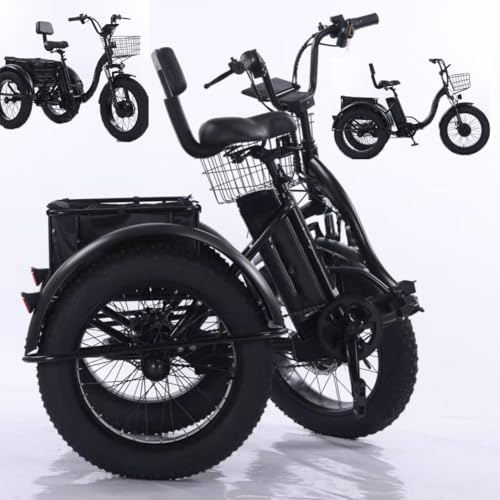 SXYKXYDL Tricycle électrique Pliable 20 Pouces, Tricycle à pédales pour Adultes avec Panier et Cadre Avant, Batterie Amovible 48 V/12 Ah - autonomie 35 km, Temps de Charge : 5 Heures