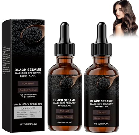 Nurvidis Svart Sesam Hårtillväxt Serum, Svart Sesam Olja för Hår, Sesamfrön Extrakt Essens Hårtillväxt Olja, Främja hårväxt (2ST)