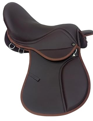 Synthetic Leather General Purpose Horse Saddle Comfortable Durable Lightweight Design Ideal Brown 16 Inch