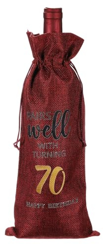 PATIKIL 6 x 14 Inch 70th Birthday Gift Wine Bottle Bag, 1 Pack Reusable Decorations Wine Bag with Drawstring for Friends Shower Favors Party, Red