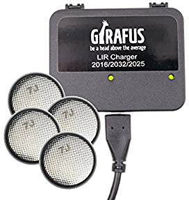 Girafus Cargador de Batería para Pila Botón Recargable LIR 2032/2016 / 2025 – 4 Baterías LIR2032 3.7V Incluidas - Universal: Apto para Cualquier USB
