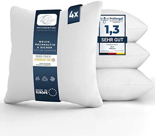 Moon 4er Pack Nonwoven Füllkissen, Innenkissen, Sofakissen ca. 40x40cm - 240g mit gekräuselter Hohlfaser (fest)