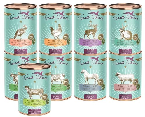 Terra Canis Kennenlernpaket L, Getreidefrei Hundefutter nass 9 x 400 g – Premium-Nassfutter für ausgewachsene Hunde Aller Rassen, mit Rohstoffen 100% Lebensmittelqualität