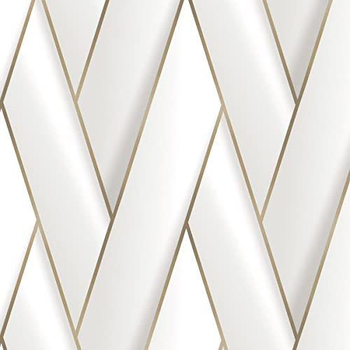 Debona Armando Herringbone Geometric Metallic Vinyl Wallpaper White/Gold 2120
