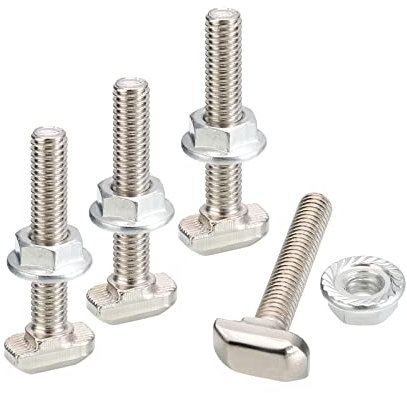 sourcing map 3030-M6 T Slot Drop-in Bolt and M6 Hexagon Flange Nut Set, 8 Sets Hammer Head T-Bolt T Shape Stud Sliding Screw for European Standard 30 Series Aluminum Profile (M6x35mm)
