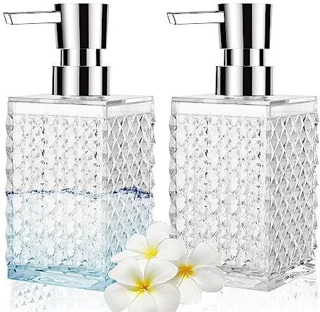 Tvålautomat, 2-pack 30 ml akryl snygg hand flytande tvål dispenser tvätt lotion dispenser pump flaska för badrum, bänkskiva, tvättstuga, diskbänk