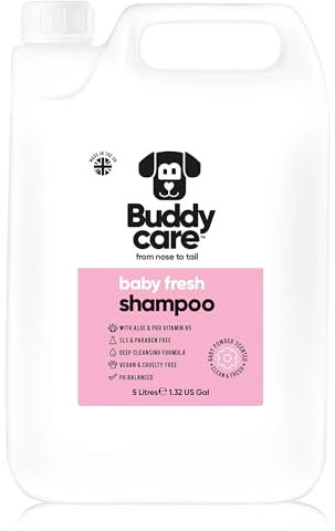 Baby Fresh Dog Shampoo von Buddycare - Shampoo für müffelige Hunde ab 8 Wochen - Baby-Puder-duftendes Welpen-Shampoo mit Aloe Vera und Provitamin B5 (5L)