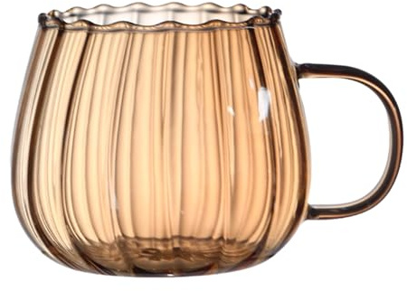 Kasmole Tasse en Verre de Citrouille | 400ML Coupe en Verre rayée Tasse à café en Verre en Forme de Citrouille Tasse à thé en Verre - pour café, jus, thé, Eau