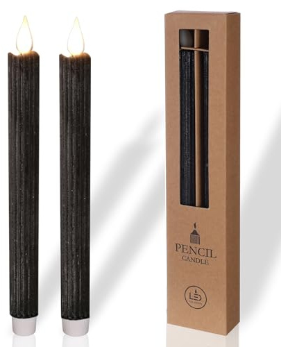 comforder Real Wax LED Taper Candle Electric -Flickering Candles Battery Operated (Set of 2), Electric Candles Flickering with Timer Function (Black)