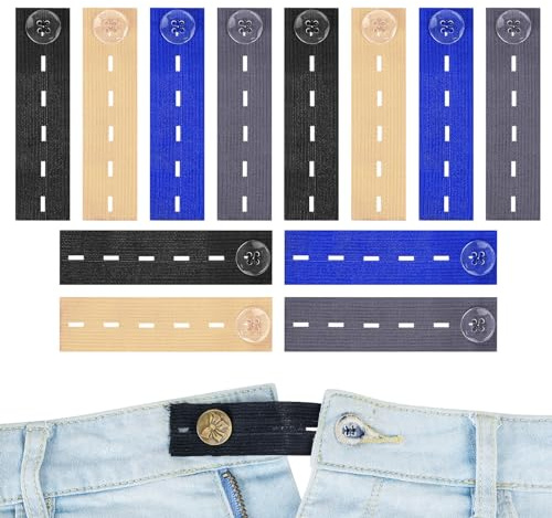 12 STK Justerbara Midjeutvidgningar för Damer, Graviditetsbyxförlängning, Byxknappsutvidgning, Justerbara Midjeutvidgare, Knappförlängningar för Jeans, Färgmix