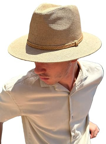 Sombrero Marrón Hombre De Paja Protección Solar Panama Pamela Playa Verano Esparto Gorra para Sol Visera Enrollable con Tira Ajustable Marron Trenzado